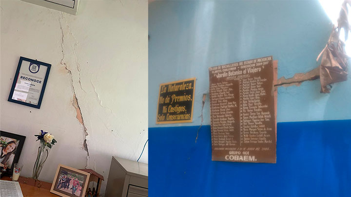 Daños considerables en planteles escolares, suspenden clases en Coalcomán