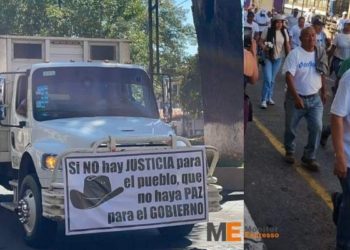 Empleados municipales de Uruapan y transportistas marchan en memoria del alcalde Carlos Manzo